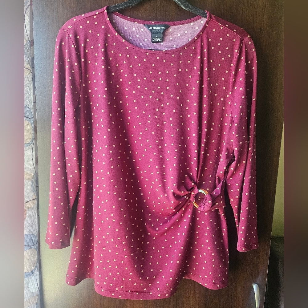 Liz Claiborne Women's Maroon Polka Dot Blouse Size Large